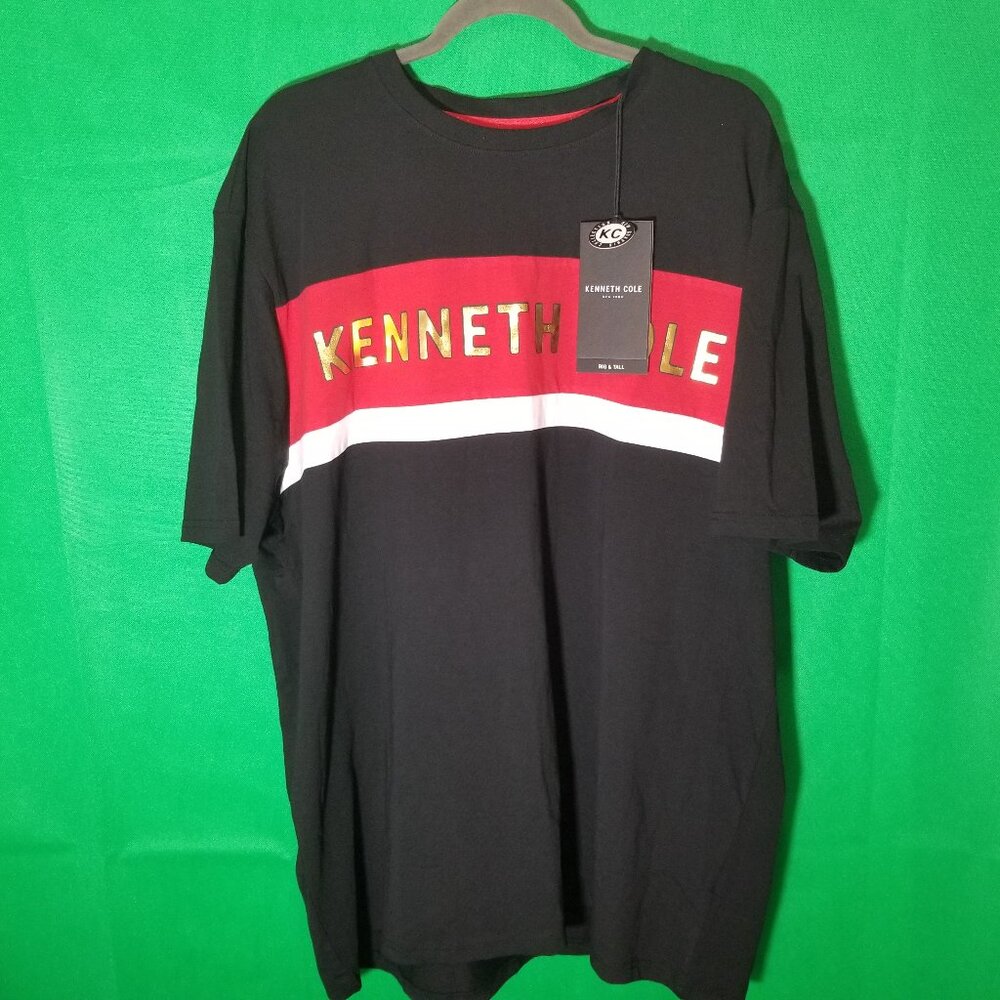Kenneth Cole Men 2X Black Red Crew Neck Shirt Big & Tall Streetwear Retro NWT